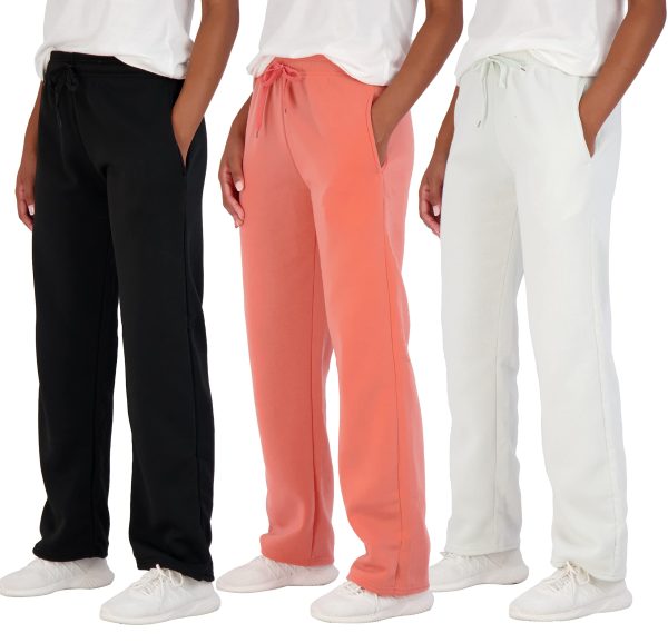 71jk20m4xuL.jpg 3 Pack: Women's Relaxed Fit Fleece Open Bottom Sweatpants - Casual Athleisure (Available in Plus)