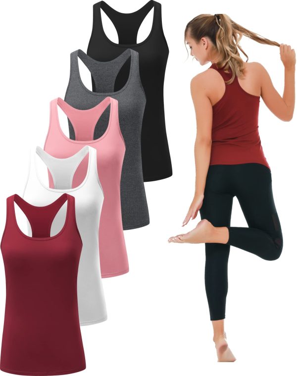 71kFPvikgkL.jpg 6 or 5 Pack Workout Tank Tops for Women, Athletic Racerback Sports Tank Tops, Compression Sleeveless Dry Fit Shirts