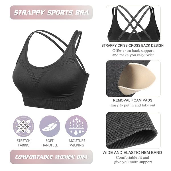 71ltSOkizyL.jpg Strappy Womens Sports Bra Cross Back for Running Removable Padded Workout Yoga Bras Pack Gifts