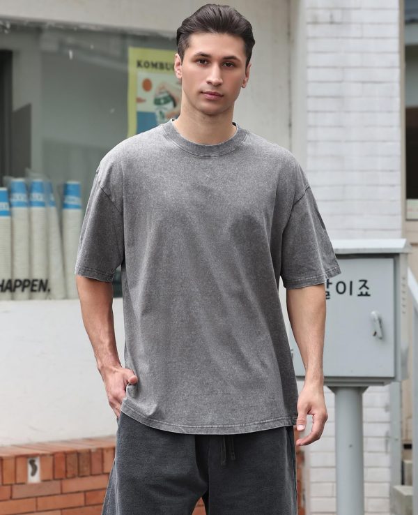 71m-2vkhgL.jpg Men's Cotton T-Shirts Oversized Unisex Short Sleeves Casual Loose Wash Solid Basic Tee Tops