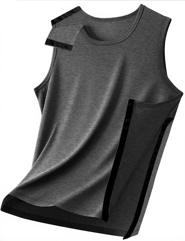 71m-aXon45L.jpg Unisex Shoulder Surgery Shirts, Shoulder Snap-Access Tank Tops, Arm Broken,Snap Open Sleeveless Shirt