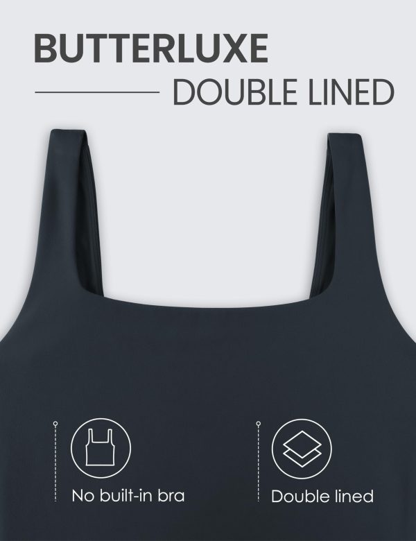 71mT0a4z9tL.jpg Womens Butterluxe Double Lined Square Neck Tight Tank Tops Sleeveless Workout Cropped Casual Yoga Fitted Shirts