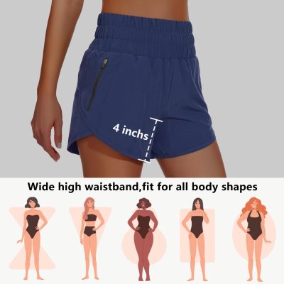 Women's High Waisted Athletic Shorts 4" High Rise Running Workout Gym Quick Dry Tummy Control Short with Zipper Pockets