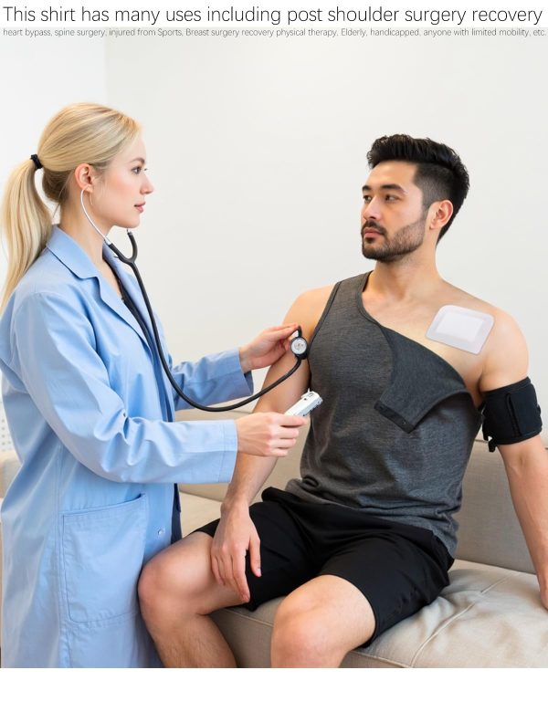 71ntn9Pd3rL.jpg Unisex Shoulder Surgery Shirts, Shoulder Snap-Access Tank Tops, Arm Broken,Snap Open Sleeveless Shirt