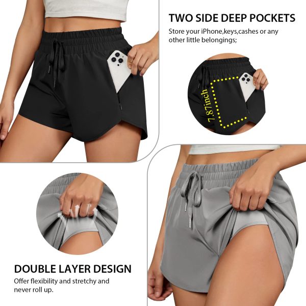 71okt4Pd0SL.jpg Women's Running Shorts High Waisted Athletic Shorts Summer Gym Workout Short with Zipper Pockets