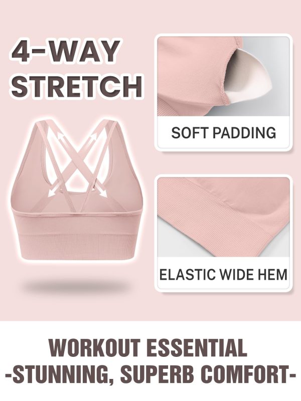 71oxqj1WA3L.jpg Strappy Sports Bras for Women, Scoop Neck Medium Support Yoga Bra Seamless Criss Cross Longline High Impact Workout Bras