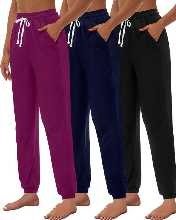 71qX5TR8fjL.jpg 3 Pcs Women's Joggers Pants Casual Soft Sweatpants Lounge Pants High Waisted Athletic Joggers with Pockets