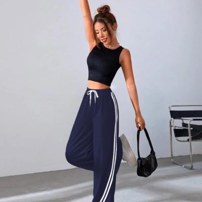 Quenteen Women's Wide Leg Sweatpants Casual High Waisted Straight Sweat Pants Drawstring Joggers with Pockets