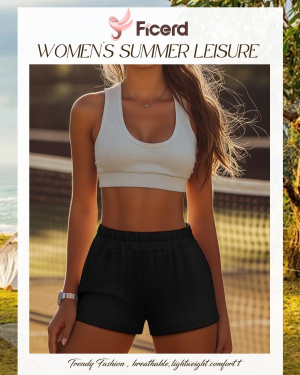 71rh92KX-ZL.jpg 3 Pack Women's Sweat Shorts, Elastic High Waist Shorts Casual Summer Lounge Cotton Comfy Athletic Shorts with Pockets