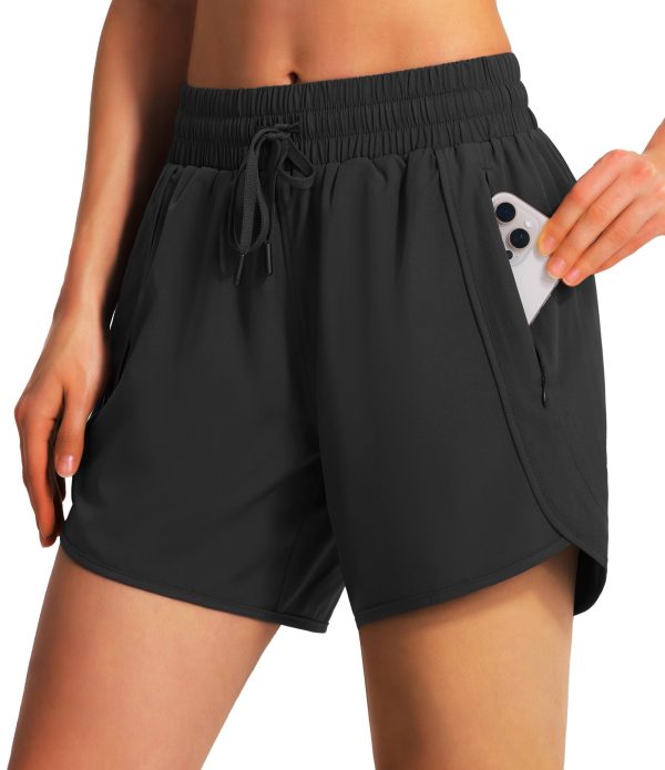 71sQ8Z6ipLL.jpg Women's 5" Athletic Running Shorts Quick Dry Lightweight Workout Gym Shorts with Zipper Pockets UPF 50+
