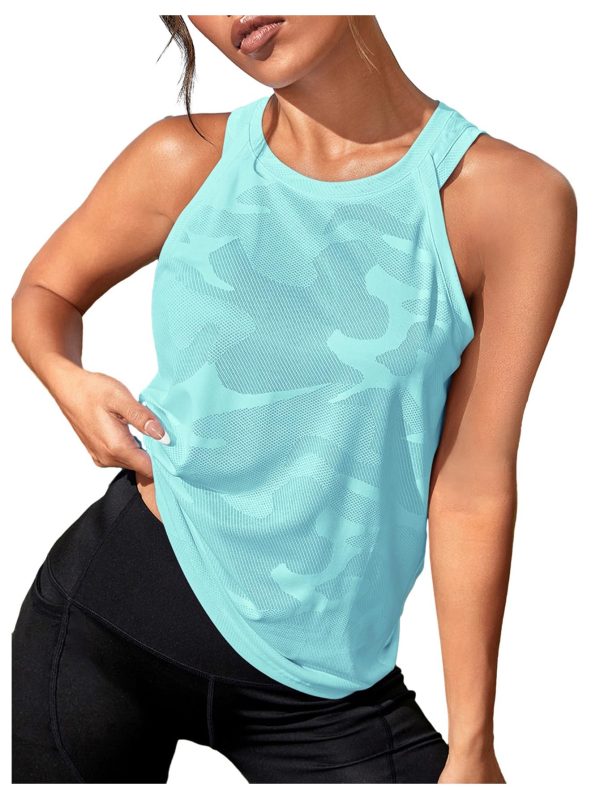 71t8AtRow5L.jpg Women's Camo Print Sleeveless Workout Shirts Exercise Running Tank Tops Active Gym Tops