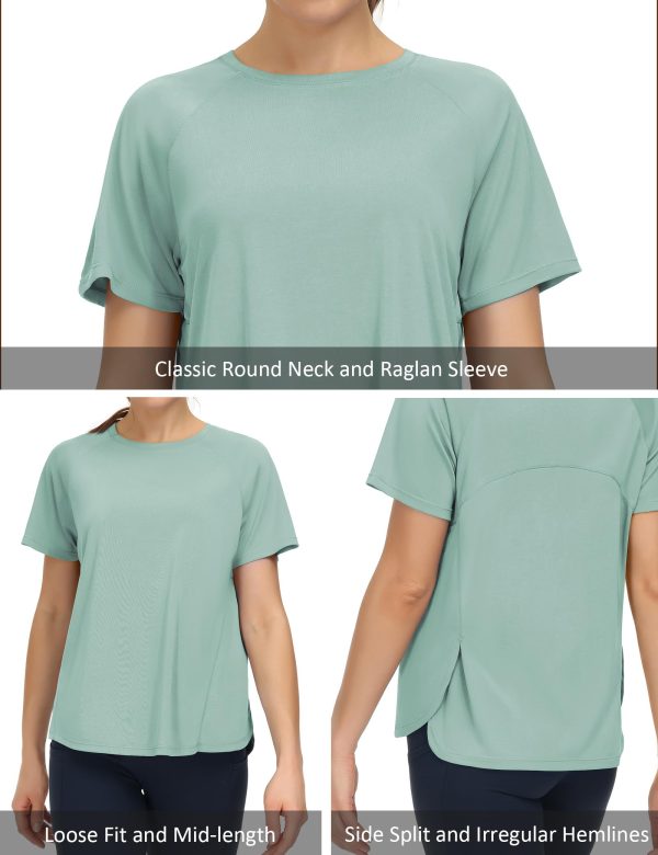 71uIVrMM5KL.jpg Women's Short Sleeve Workout Shirts Breathable Yoga T-Shirts with Side Slits Athletic Tee Tops