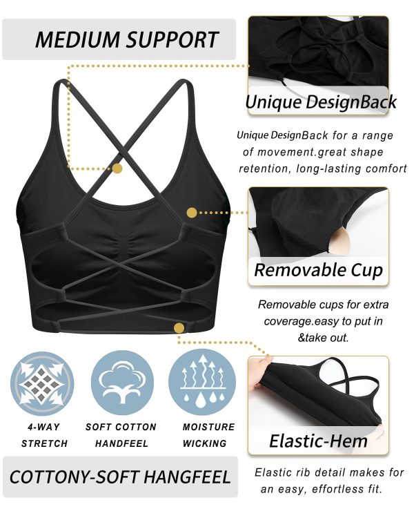 71w1x3vK7CL.jpg Sports Bras for Women,Sexy Crisscross Back Seamless Padded Sports Bra Medium Support with Removable Pads