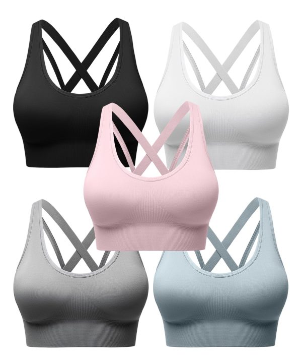 71w2yUpDPLL.jpg Strappy Sports Bras for Women, Scoop Neck Medium Support Yoga Bra Seamless Criss Cross Longline High Impact Workout Bras