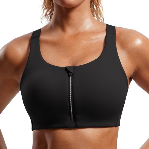 71wdPYI67L.jpg Womens Zip Front High Impact Sports Bra - Molded Cup Adjustable Convertible Straps Wireless Workout Yoga Crop Top