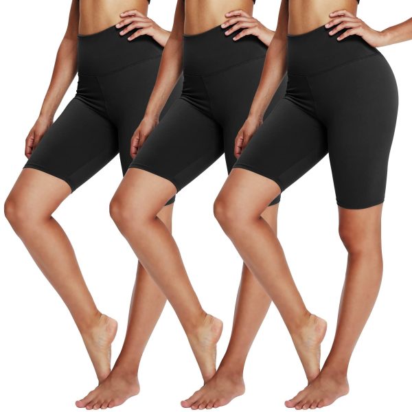 71xMbDpaueL.jpg 3 Pack Biker Shorts for Women ?C 8" Black High Waisted Tummy Control for Gym Workout Athletic Cheerleading Yoga