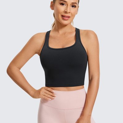 Butterluxe Womens Y-Back Racerback Longline Sports Bra - Padded Scoop Neck Workout Crop Tank Top with Built in Pads