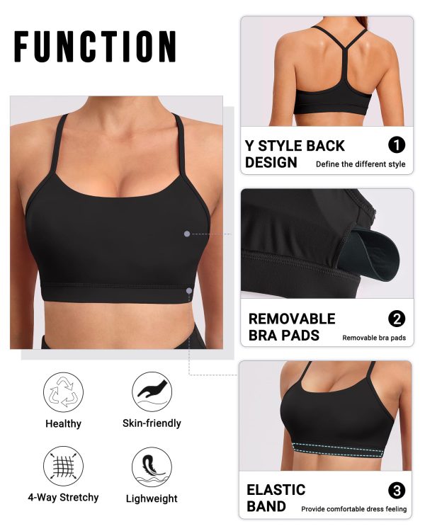 71yGJp4ZFdL.jpg Spaghetti Strap Padded Sports Bras for Women - Y Back Yoga Workout Tops (3 Pack)