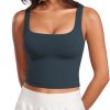 Womens Butterluxe Double Lined Square Neck Tight Tank Tops Sleeveless Workout Cropped Casual Yoga Fitted Shirts