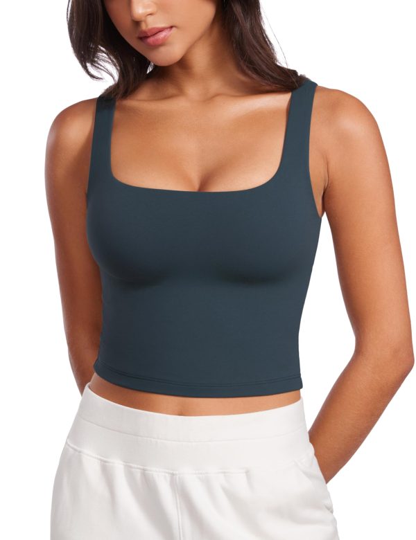71yc8-p0dfL.jpg Womens Butterluxe Double Lined Square Neck Tight Tank Tops Sleeveless Workout Cropped Casual Yoga Fitted Shirts