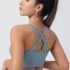 Strappy Sports Bras for Women, Scoop Neck Medium Support Yoga Bra Seamless Criss Cross Longline High Impact Workout Bras