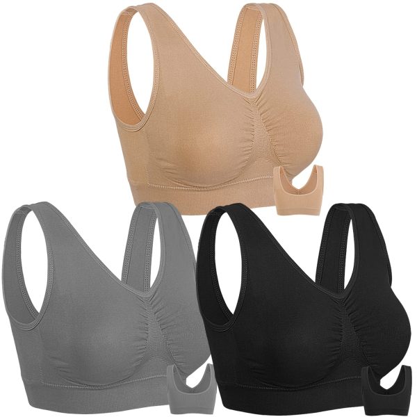 71zZHCihukL.jpg 3 Pack Sports Bras for Women Wirefree Padded Workout Yoga Gym Fitness Bra Medium Support