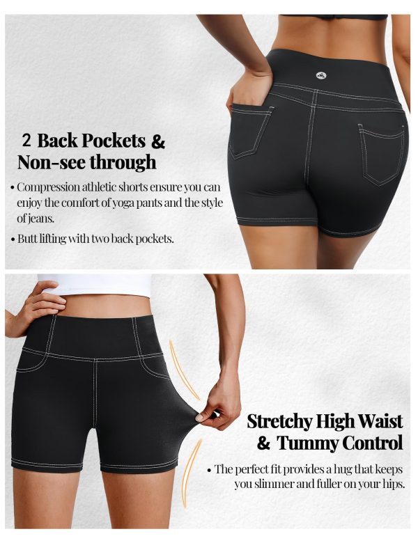 71zylehe5L.jpg 5"/8" High Waisted Yoga Biker Shorts with Pockets for Women - Butt Lifting Workout Spandex Booty Gym Shorts