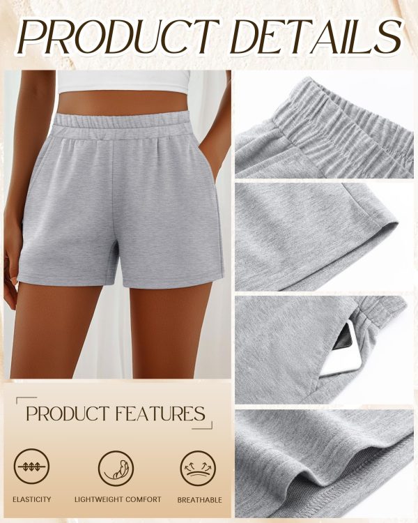 811WIqIMNyL.jpg 3 Pack Women's Sweat Shorts, Elastic High Waist Shorts Casual Summer Lounge Cotton Comfy Athletic Shorts with Pockets