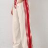 Women Side Striped Wide Leg Pants Color Block High Rise Drawstring Sweatpants Baggy Track Pants with Pockets