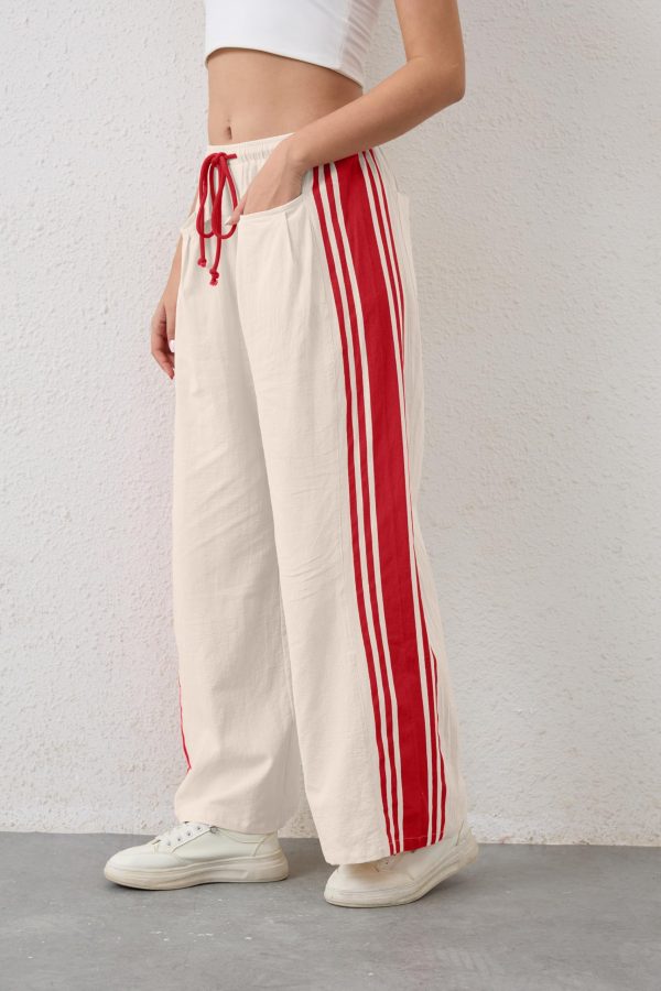 812Uzly5lHL.jpg Women Side Striped Wide Leg Pants Color Block High Rise Drawstring Sweatpants Baggy Track Pants with Pockets