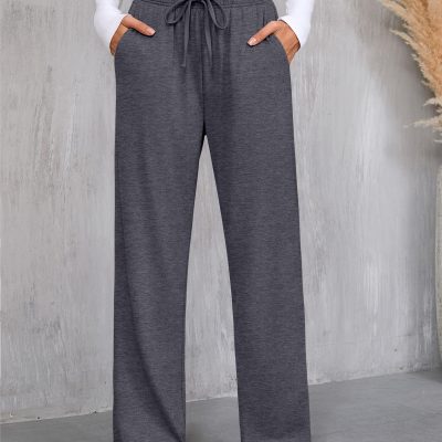 3 Pack Women's Lounge Pants with Pockets Casual Wide Leg Drawstring Yoga Pants Straight Trousers Spring Bottoms