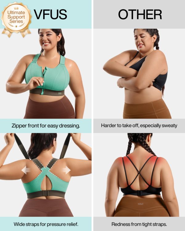 81430FZ6e3L.jpg High Impact Zip Front Adjustable Sports Bra No Bounce Criss Cross Plus Size Bras for Women Workout Running