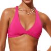 Womens V Neck Bikini Tops Twist Front Bathing Suit Criss Cross Back Swimsuit Padded