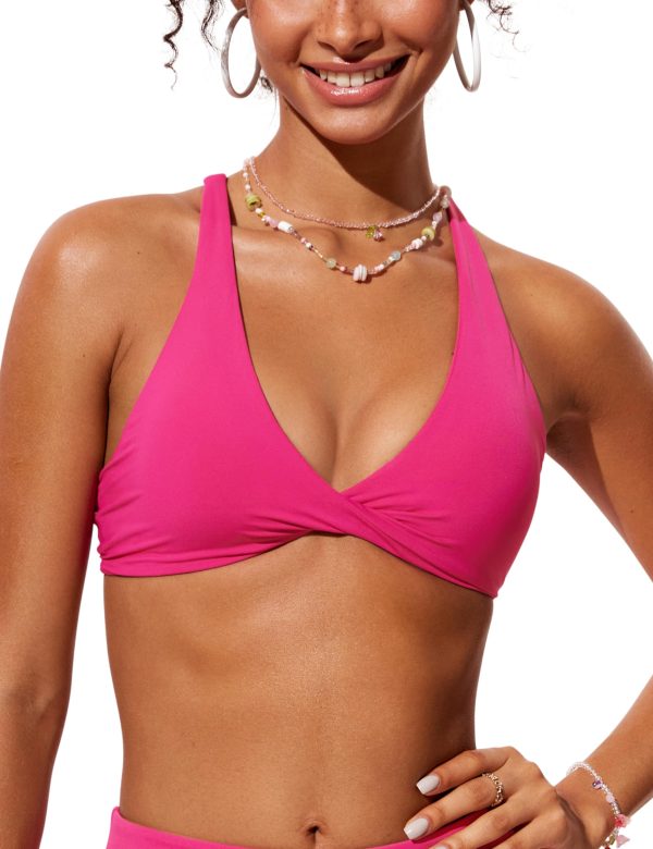 816CKosWQpL.jpg Womens V Neck Bikini Tops Twist Front Bathing Suit Criss Cross Back Swimsuit Padded