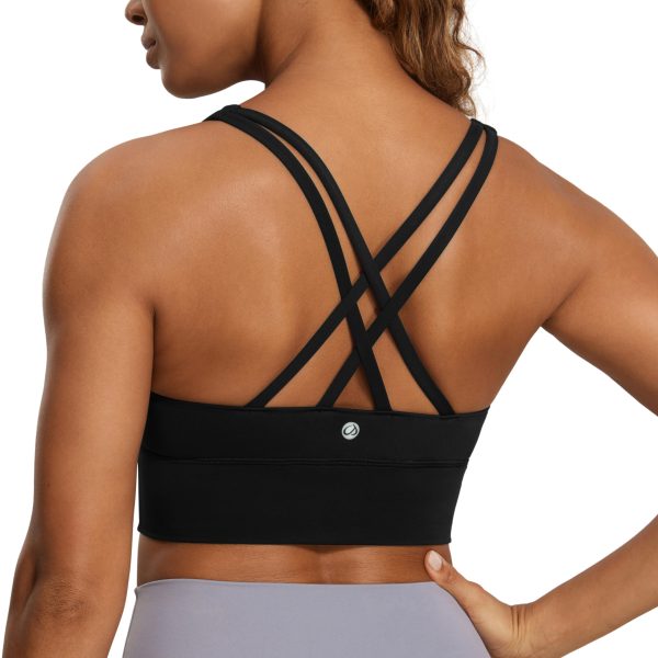 818UCfhkoOL.jpg Womens Strappy Longline Sports Bra - Medium Impact Criss Cross Yoga Padded Workout Crop Top