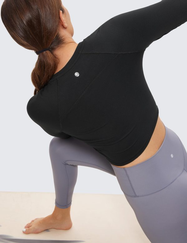 81AsbVB4ooL.jpg Womens Long Sleeve Crop Workout Tops Athletic Yoga Running Cropped T-Shirt Slim Fit Gym Shirts