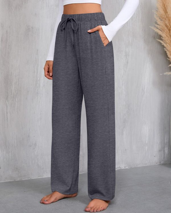 81C7II4O57L.jpg 3 Pack Women's Lounge Pants with Pockets Casual Wide Leg Drawstring Yoga Pants Straight Trousers Spring Bottoms