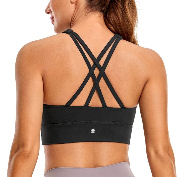 81Cr9AJzQUL.jpg Womens Butterluxe Strappy High Neck Longline Sports Bra - Wireless Criss Cross Back Padded Workout Cropped Top