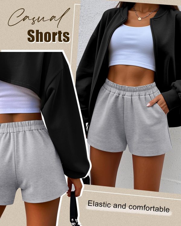 81DkPy8ZDL.jpg 3 Pack Women's Sweat Shorts, Elastic High Waist Shorts Casual Summer Lounge Cotton Comfy Athletic Shorts with Pockets