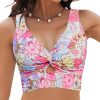 Bikini Tops for Women Cropped Tankini Tops Floral Printed Beach Padded Knot Twist Cut Out Bathing Suit Top Only