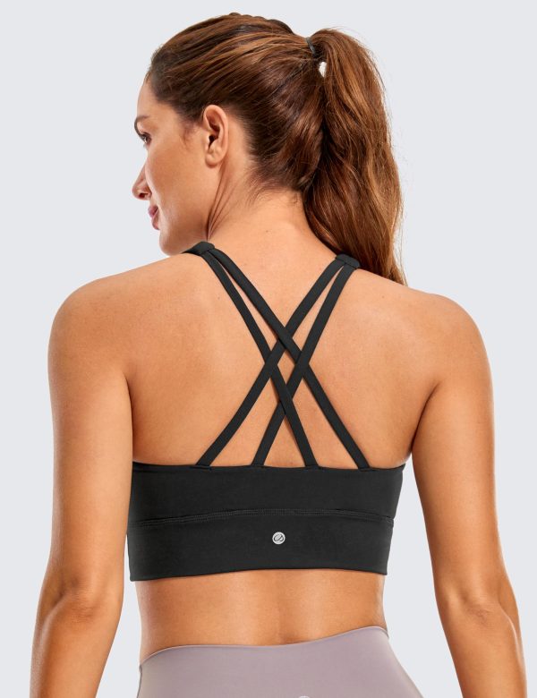81KA6EJ8fAL.jpg Womens Butterluxe Strappy High Neck Longline Sports Bra - Wireless Criss Cross Back Padded Workout Cropped Top