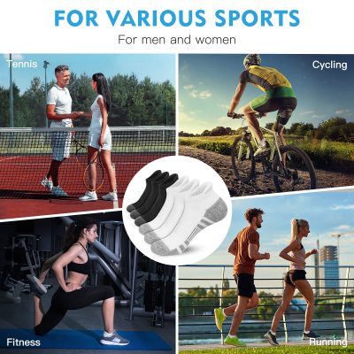 Ankle Athletic Running Socks Low Cut Sports Socks Breathable Cushioned Tab Socks for Men Women 6 Pairs