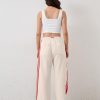 Women Side Striped Wide Leg Pants Color Block High Rise Drawstring Sweatpants Baggy Track Pants with Pockets
