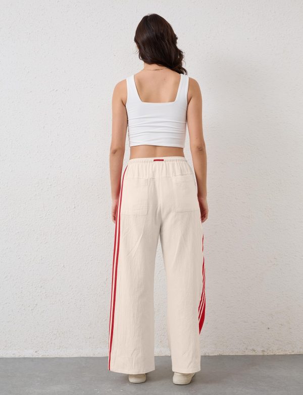 81Kw9txzcpL.jpg Women Side Striped Wide Leg Pants Color Block High Rise Drawstring Sweatpants Baggy Track Pants with Pockets