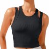 Sports Bras for Women High Impact Seamless Ribbed Longline High Neck Workout Crop Tank Tops Padded