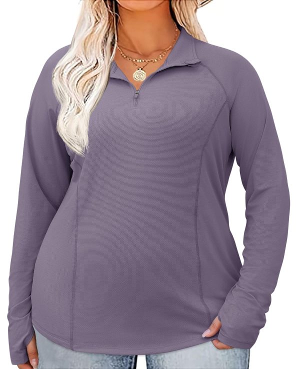 81PQIWby2GL.jpg Womens Plus Size Workout Tops Long Sleeve 1/4 Zip UV Sun Protection Quick Dry Hiking Athletic Shirts Rash Guard UPF 50+