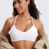 Butterluxe Womens Ruched V Neck Sports Bra - Y Back Spaghetti Thin Strap Wireless Padded Yoga Crop Top