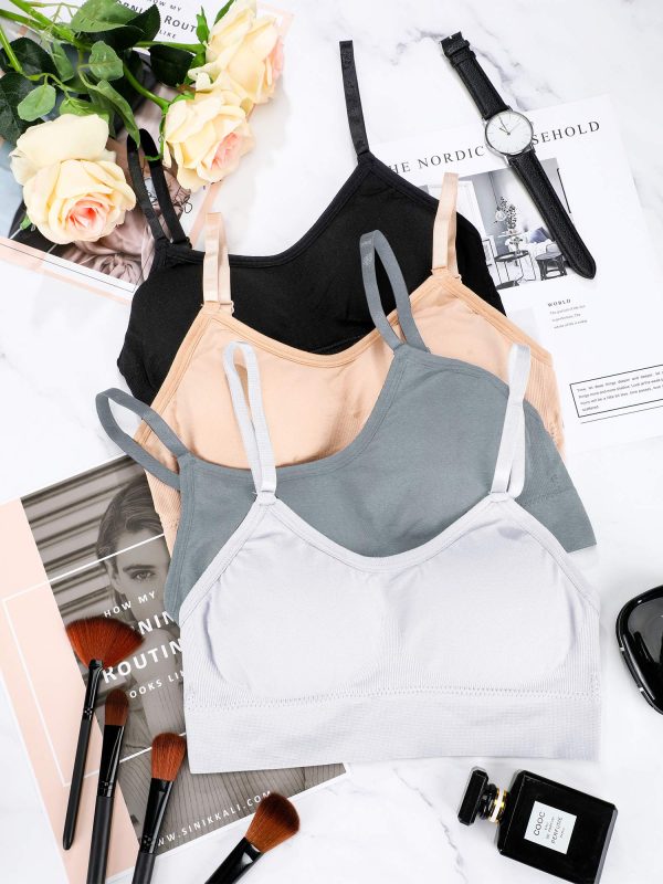 81RXHRKXHDL.jpg 4 Pieces Neck Bralettes Wireless Cami Bra Tank Top Bra Sports Bra for Women Girls (Black, Brown, Army Green, White,Small)