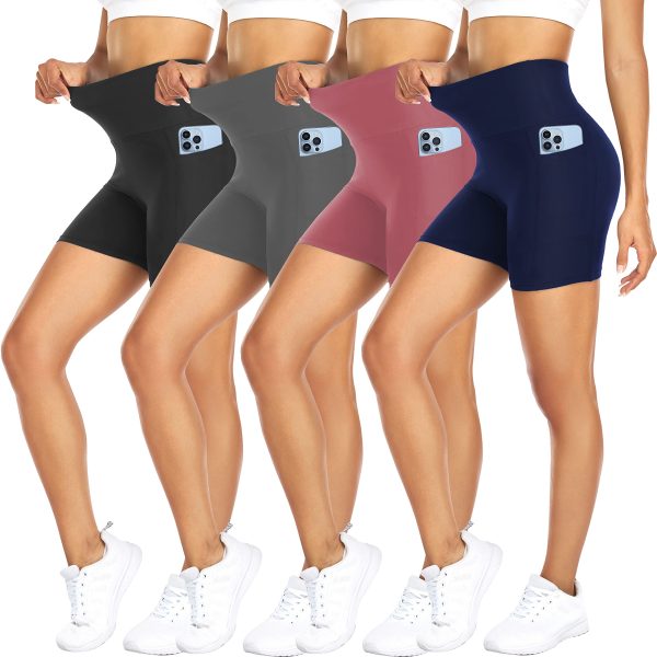 81V01WqhtFL.jpg 4 Pack Biker Shorts for Women with Pockets ?C 5" High Waisted Tummy Control Workout Yoga Running Gym Tennis Shorts