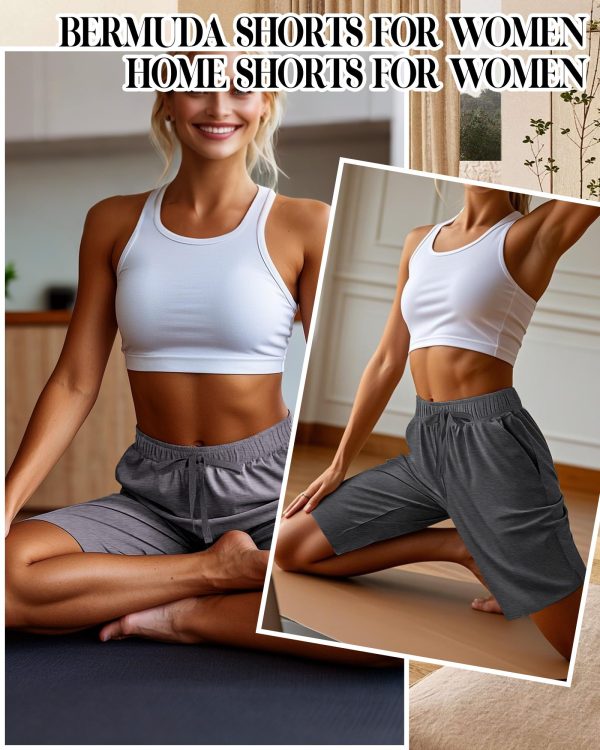 81WG5a6SgL.jpg 3 Pack Women's Bermuda Shorts, Jogger Yoga Sweat Walking Short Running Knee Length Sport Drawstring Shorts with Pockets